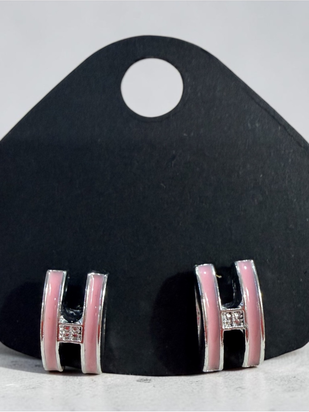 Pink Enamel H-Shaped Hoop Earrings | NEW